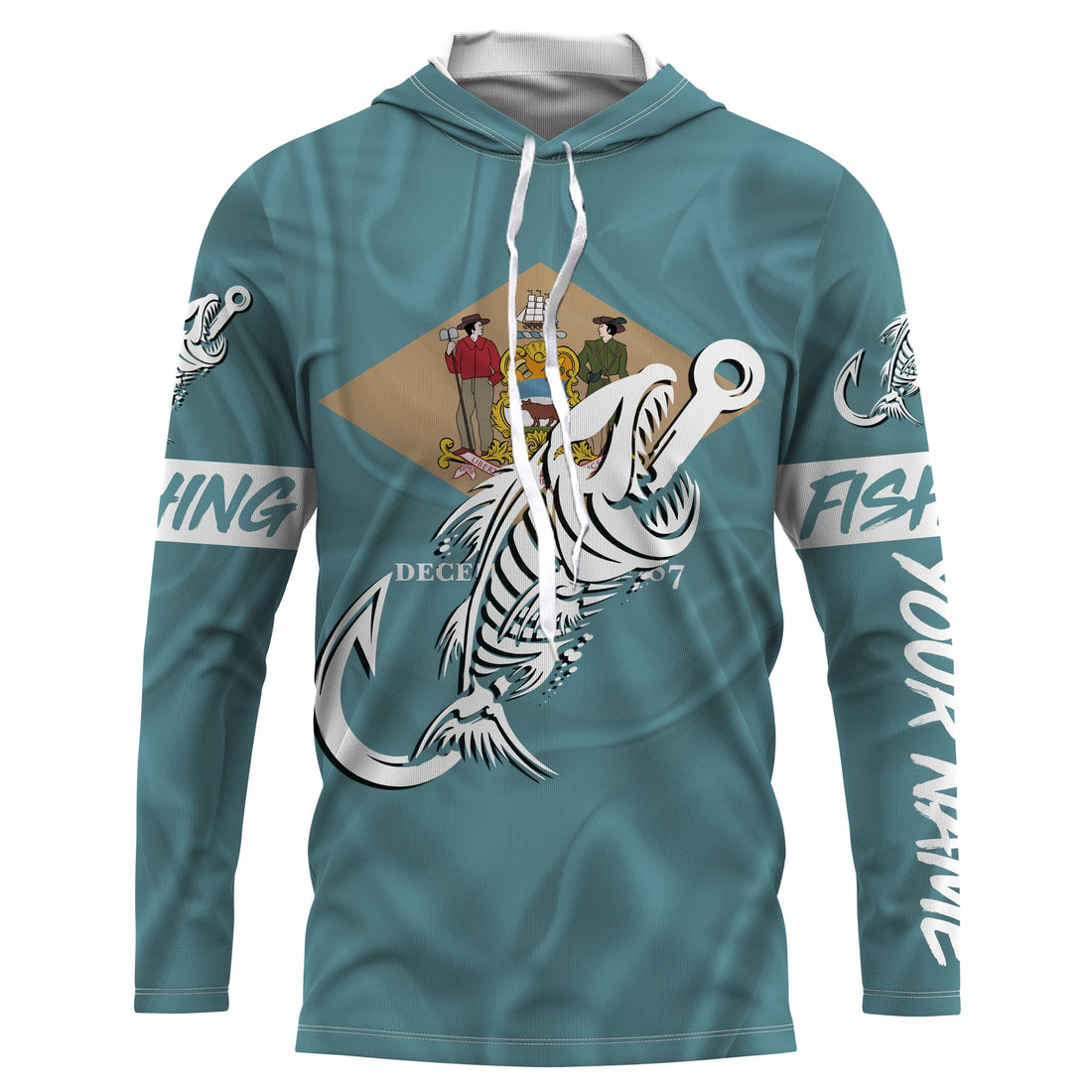 DE Fishing Custom Delaware Flag Fish hook skull Custom sun protection fishing, women NQS3392