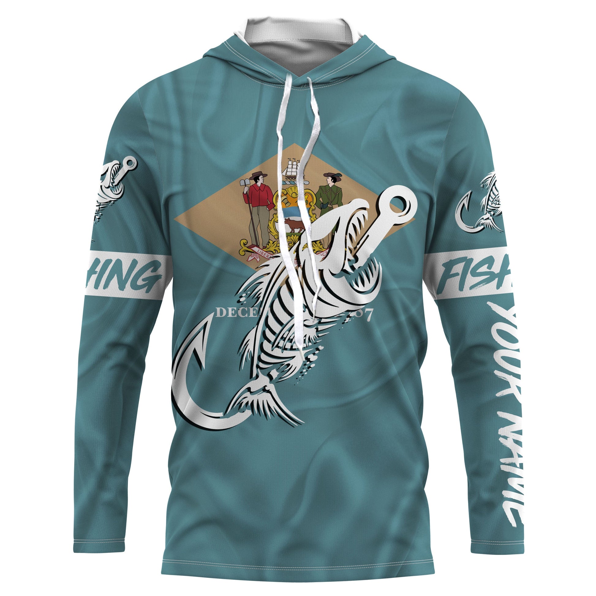 DE Fishing Custom Delaware Flag Fish hook skull Custom sun protection fishing, women NQS3392
