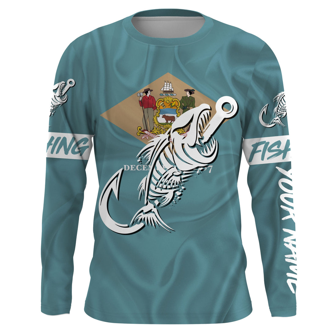 DE Fishing Custom Delaware Flag Fish hook skull Custom sun protection fishing, women NQS3392