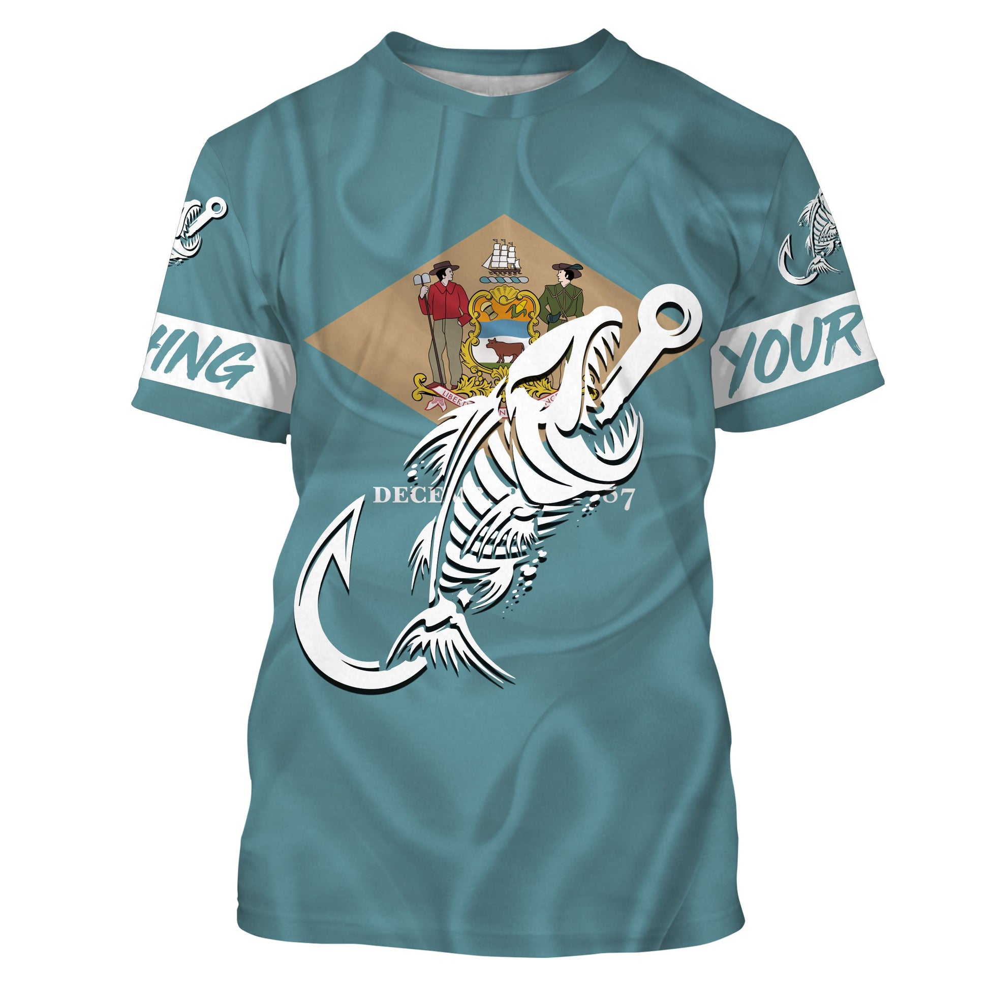 DE Fishing Custom Delaware Flag Fish hook skull Custom sun protection fishing, women NQS3392