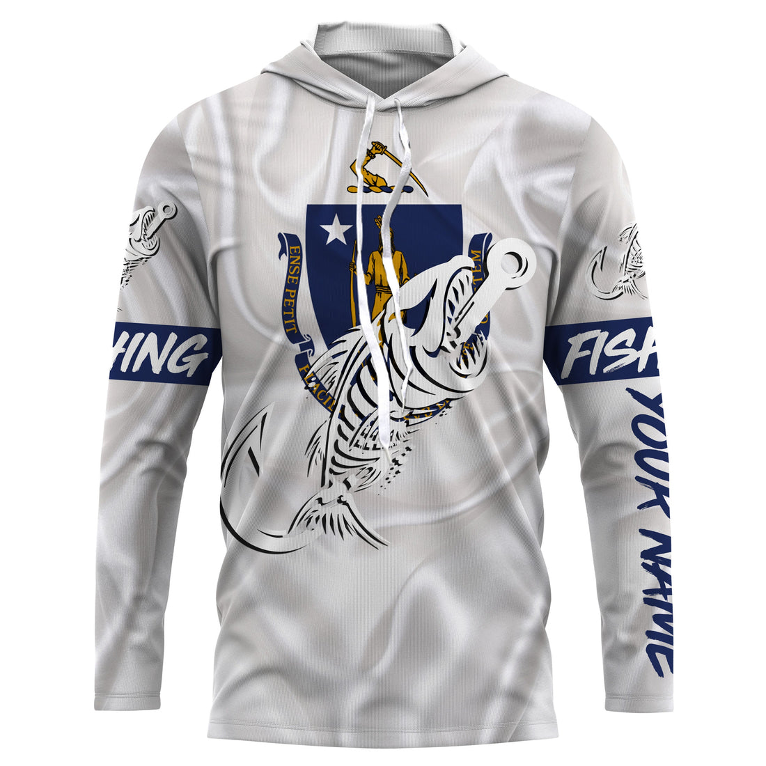 MA Massachusetts Fishing Flag Fish hook skull Custom sun protection fishing, women, kid NQS3396