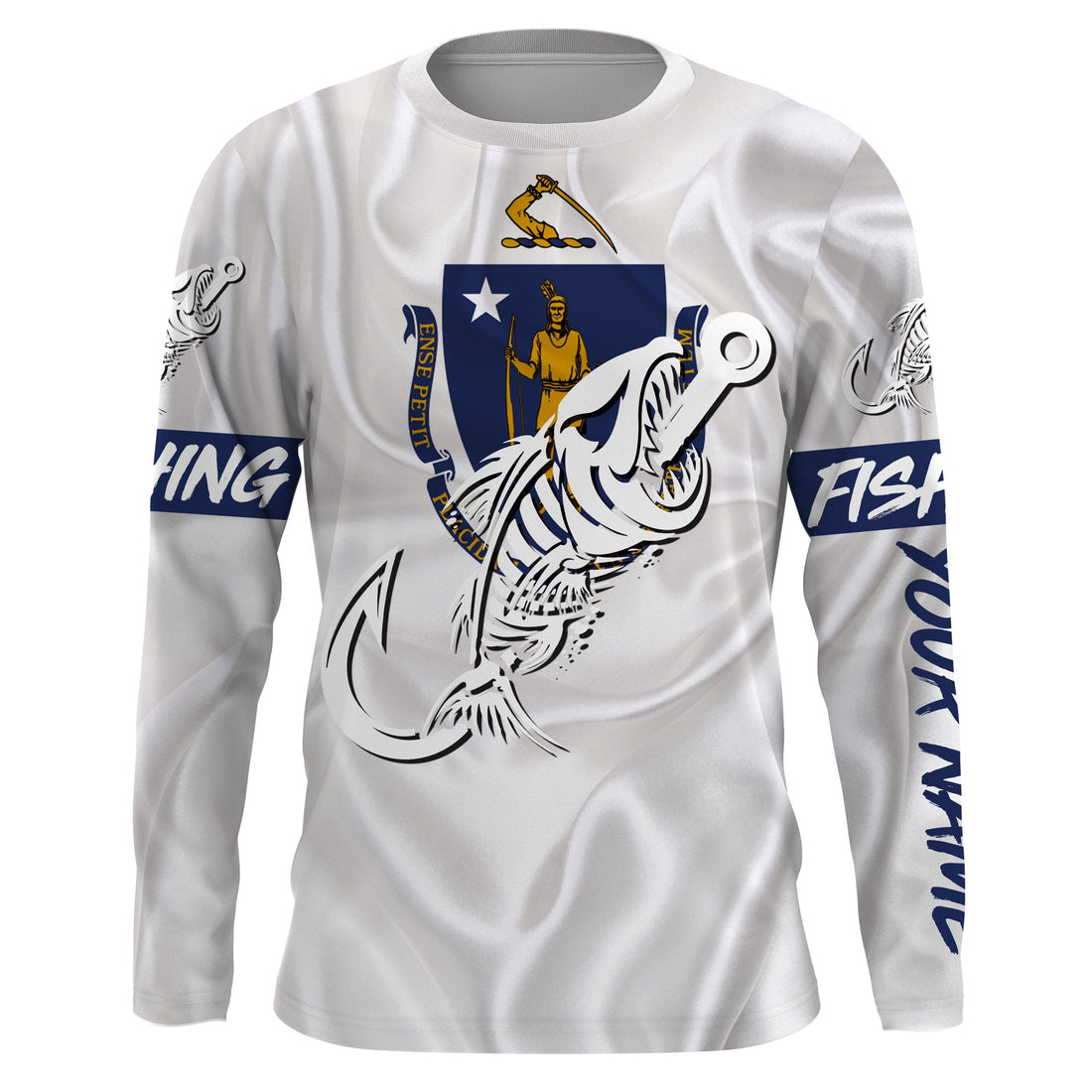 MA Massachusetts Fishing Flag Fish hook skull Custom sun protection fishing, women, kid NQS3396