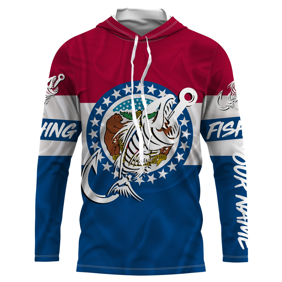 MO Missouri Fishing Flag Fish hook skull Custom sun protection fishing, women, kid NQS3397