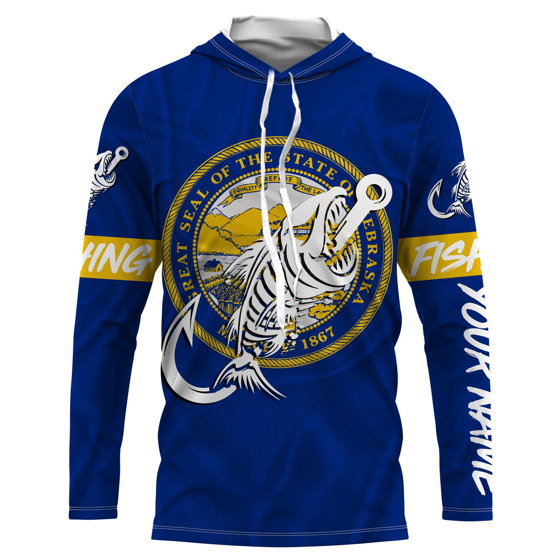 NE Nebraska Fishing Flag Fish hook skull Custom sun protection fishing, women, kid NQS3398