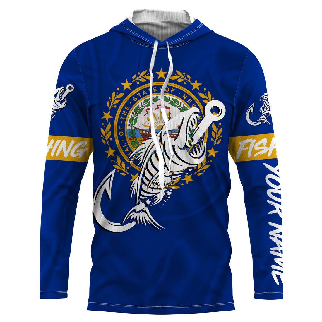 NH New Hampshire Fishing Flag Fish hook skull Custom sun protection fishing, women, kid NQS3400