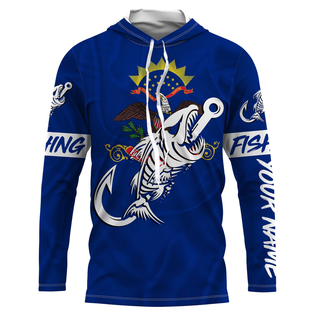 ND North Dakota Fishing Flag Fish hook skull Custom sun protection fishing, women, kid NQS3402