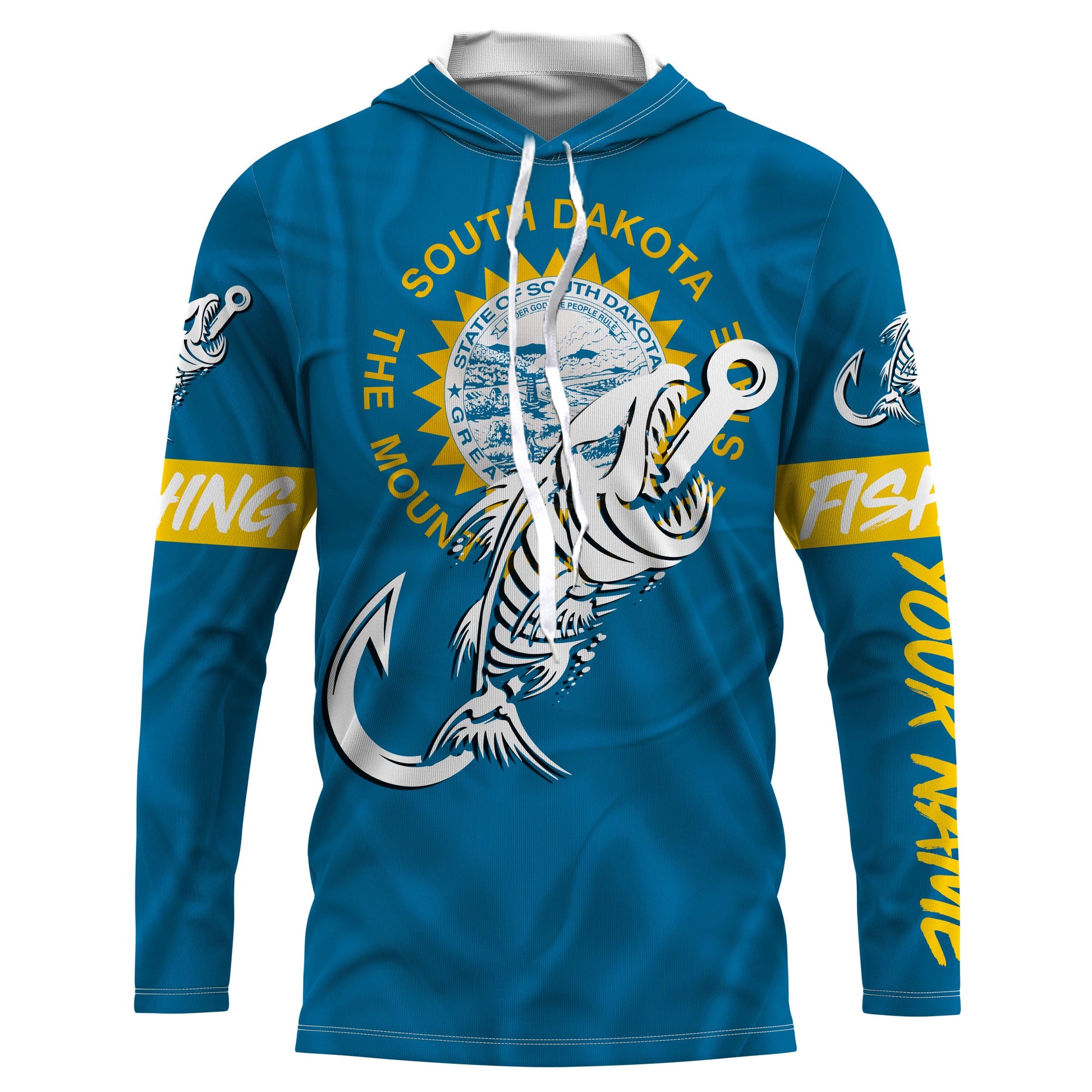 SD South Dakota Fishing Flag Fish hook skull Custom sun protection fishing, women, kid NQS3406