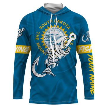 SD South Dakota Fishing Flag Fish hook skull Custom sun protection fishing, women, kid NQS3406