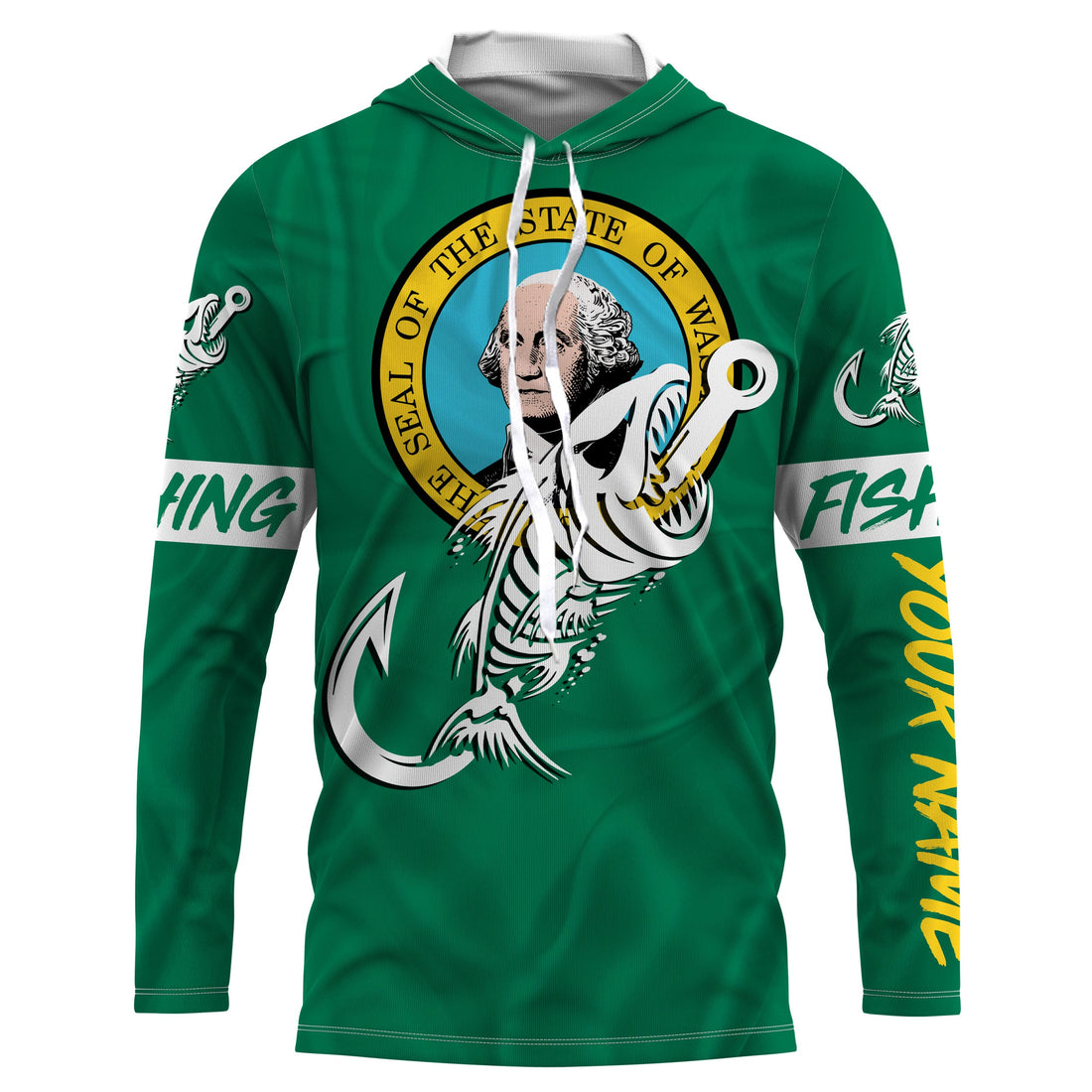 WA Washington Fishing Flag Fish hook skull Custom sun protection fishing, women, kid NQS3409