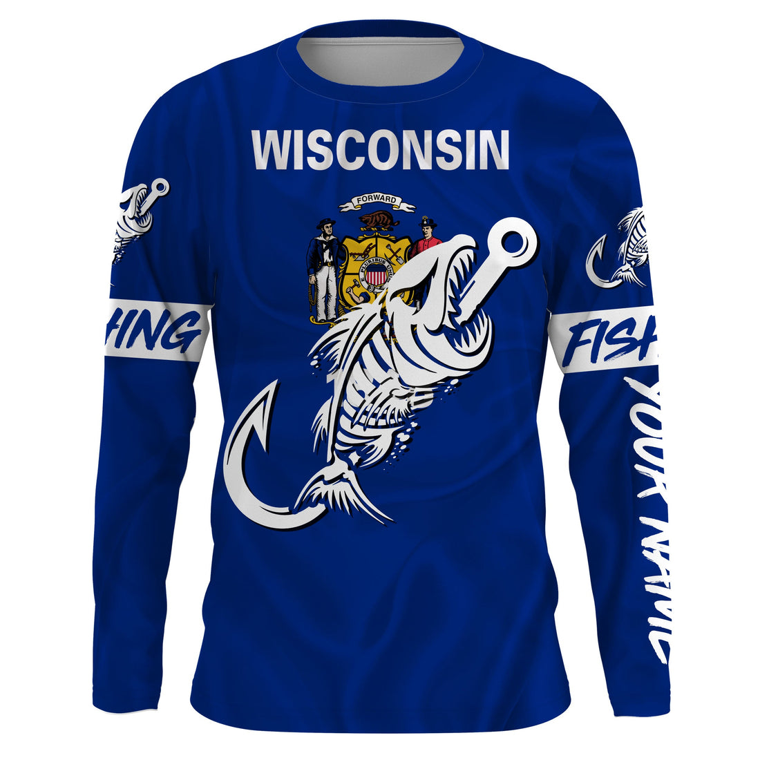 WI Wisconsin Fishing Flag Fish hook skull Custom sun protection fishing, women, kid NQS3410