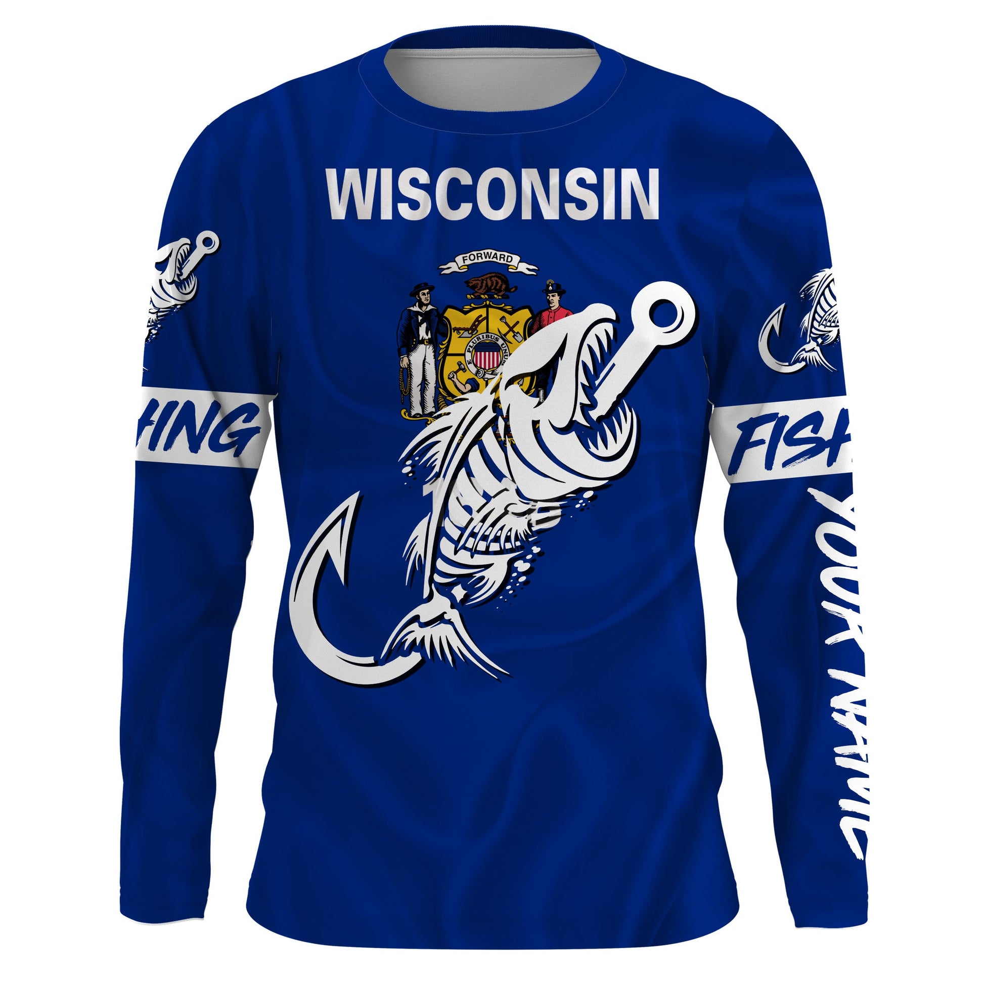 WI Wisconsin Fishing Flag Fish hook skull Custom sun protection fishing, women, kid NQS3410