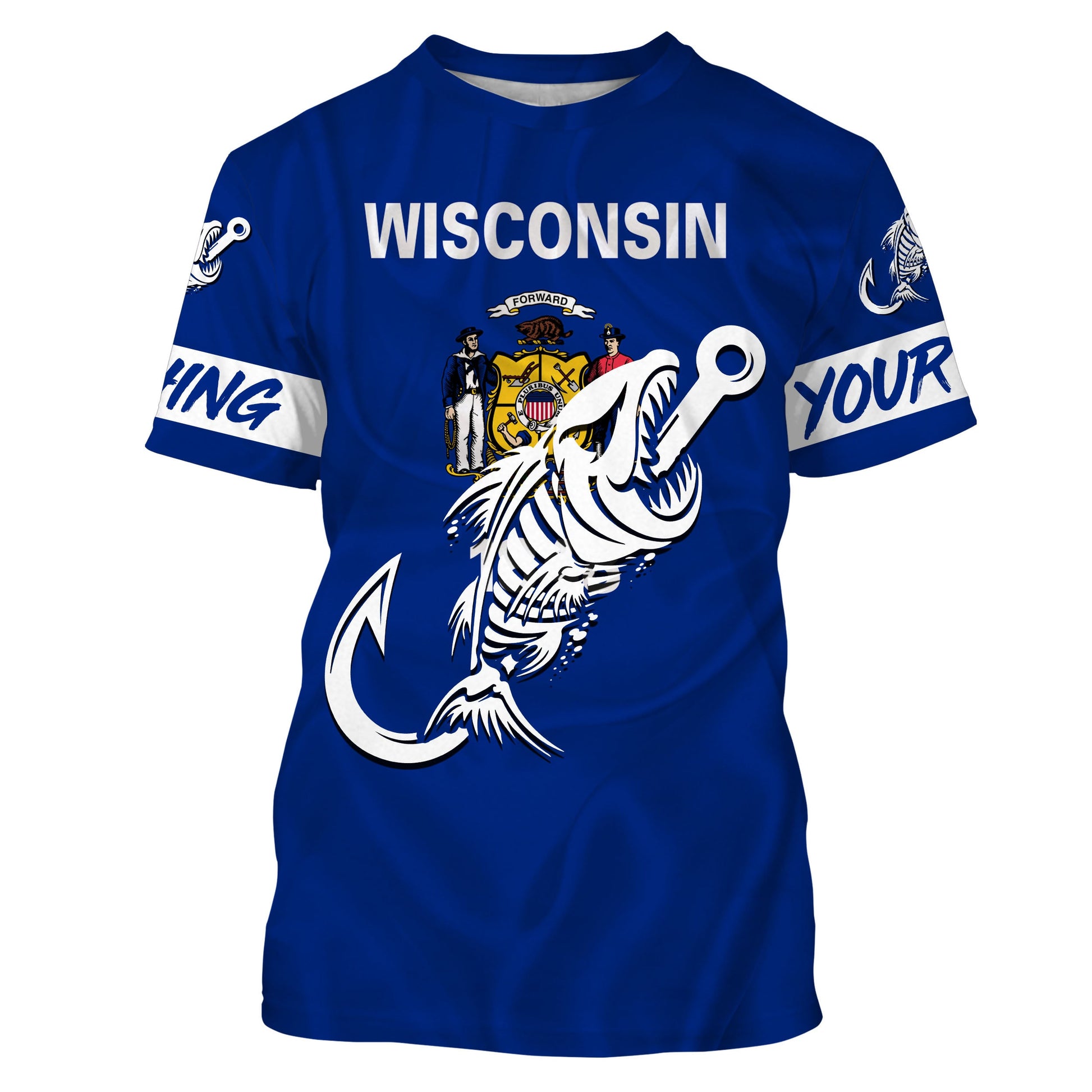 WI Wisconsin Fishing Flag Fish hook skull Custom sun protection fishing, women, kid NQS3410