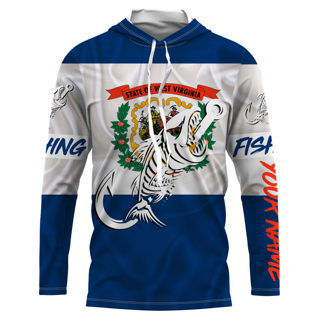 WV West Virginia Fishing Flag Fish hook skull Custom sun protection fishing, women, kid NQS3412
