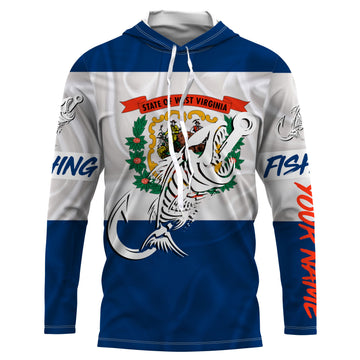 WV West Virginia Fishing Flag Fish hook skull Custom sun protection fishing, women, kid NQS3412