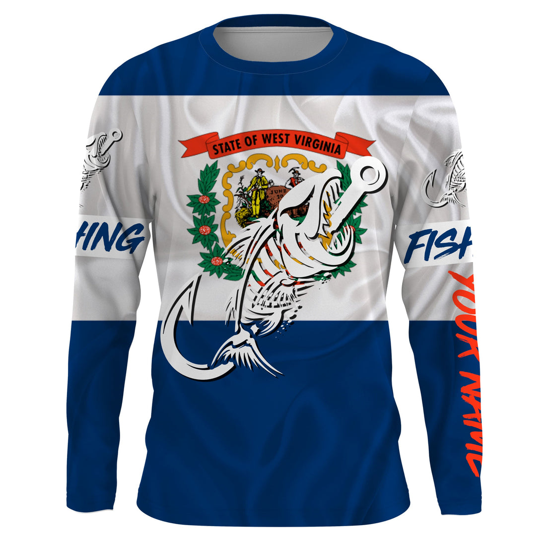 WV West Virginia Fishing Flag Fish hook skull Custom sun protection fishing, women, kid NQS3412