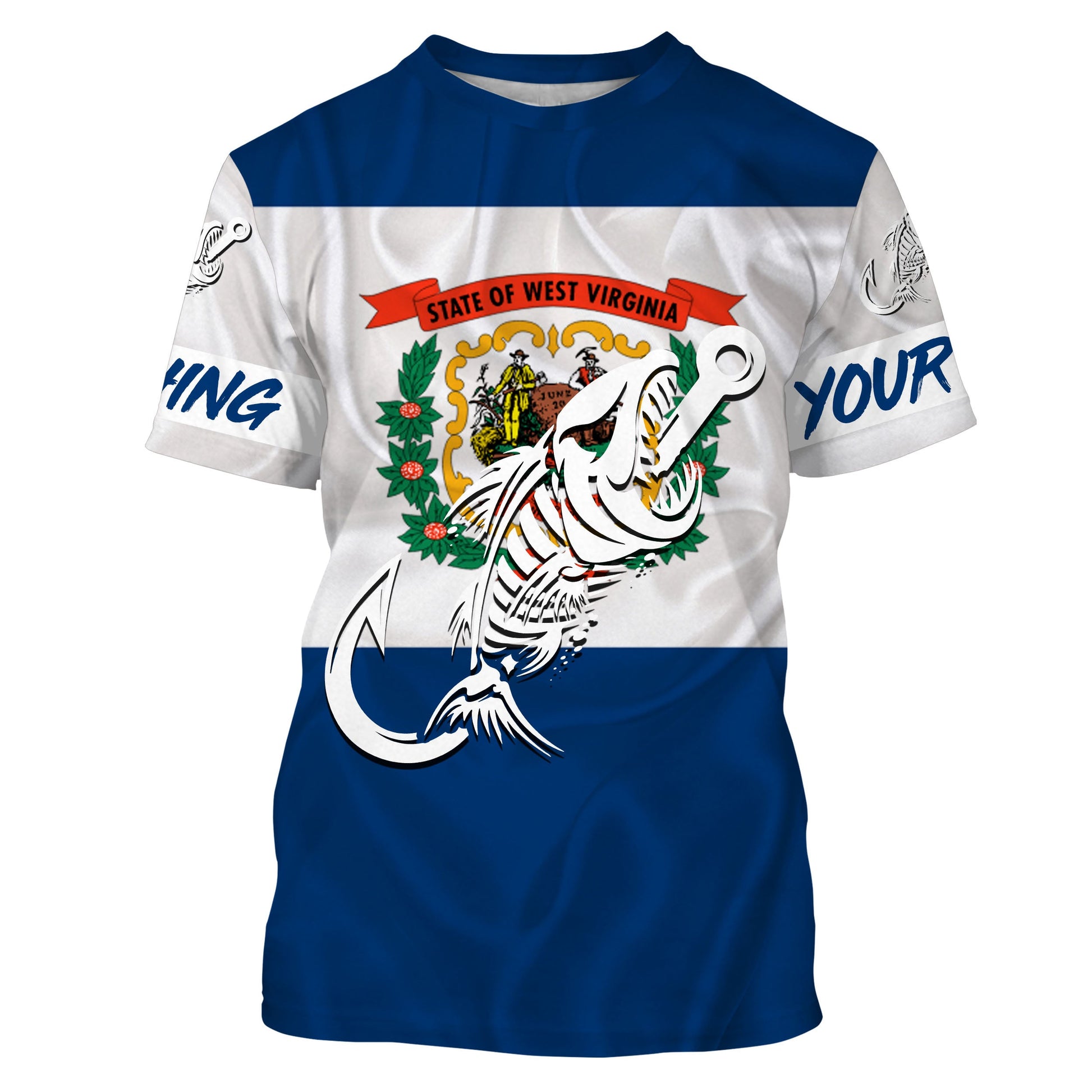WV West Virginia Fishing Flag Fish hook skull Custom sun protection fishing, women, kid NQS3412