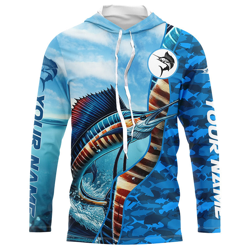 Sailfish saltwater fishing Custom sea blue camo UV Protection Fishing, sailfish fishing NQS5630