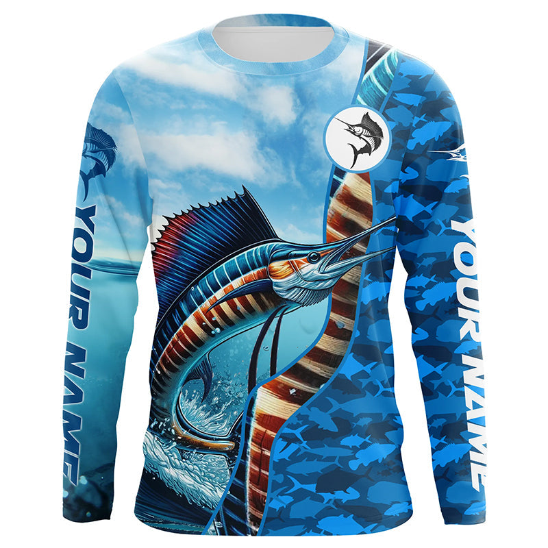 Sailfish saltwater fishing Custom sea blue camo UV Protection Fishing, sailfish fishing NQS5630