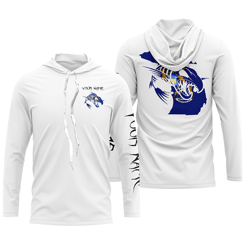 Michigan fishing fish reaper skull personalized custom name sun protection long sleeve fishing NQS3880