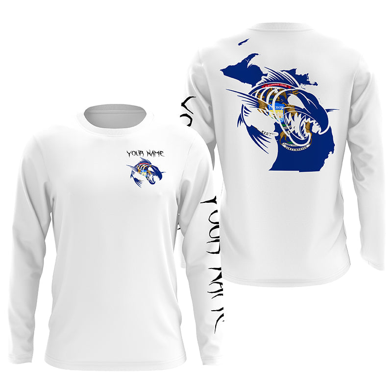 Michigan fishing fish reaper skull personalized custom name sun protection long sleeve fishing NQS3880