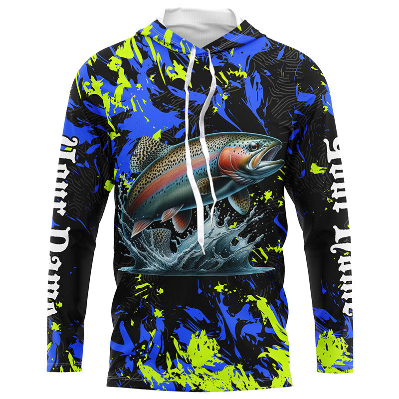 Rainbow trout fishing green blue camo Custom UV protection performance long sleeve fishing NQS7239