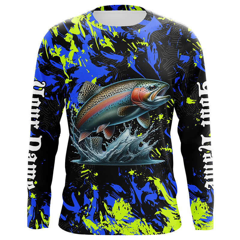 Rainbow trout fishing green blue camo Custom UV protection performance long sleeve fishing NQS7239