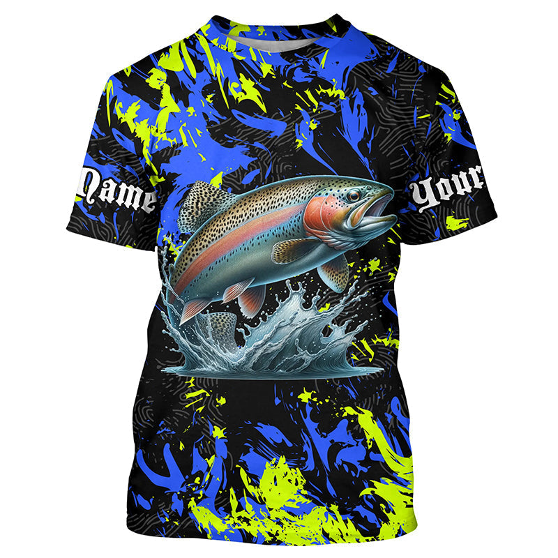 Rainbow trout fishing green blue camo Custom UV protection performance long sleeve fishing NQS7239