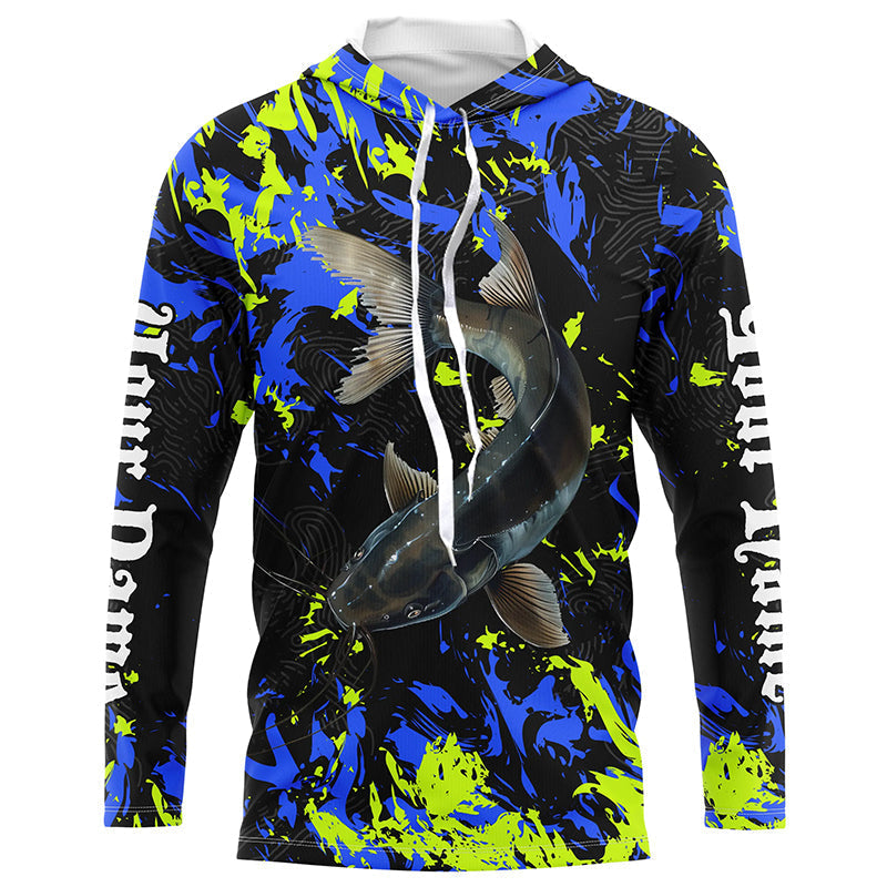 Catfish fishing green blue camo Custom UV protection performance long sleeve fishing NQS7240