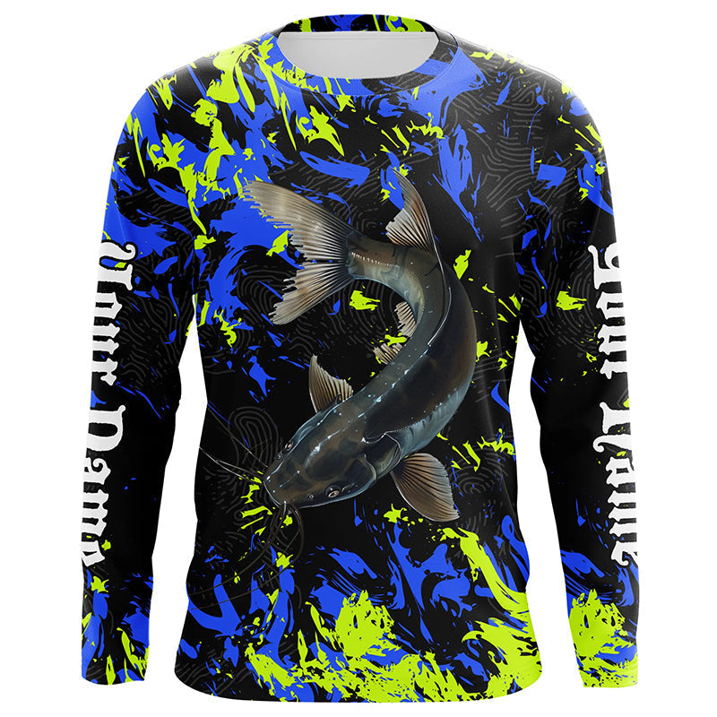 Catfish fishing green blue camo Custom UV protection performance long sleeve fishing NQS7240