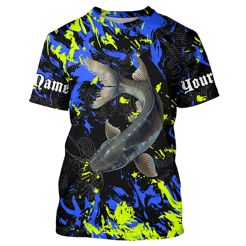 Catfish fishing green blue camo Custom UV protection performance long sleeve fishing NQS7240