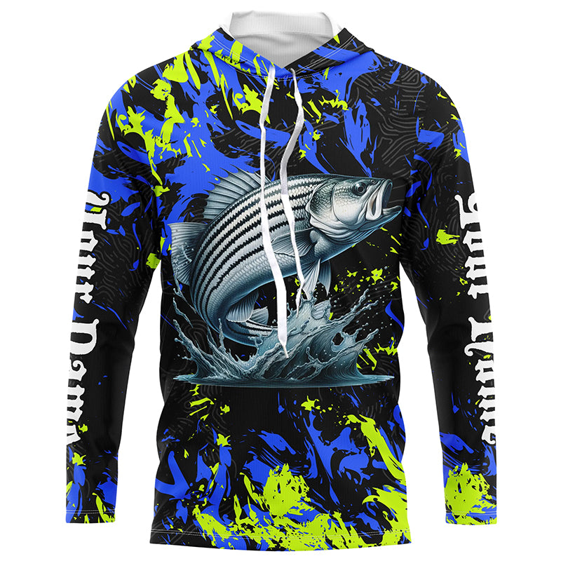 Striped bass fishing green blue camo Custom UV protection performance long sleeve fishing NQS7241