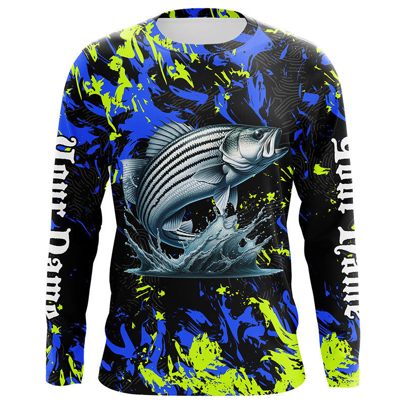 Striped bass fishing green blue camo Custom UV protection performance long sleeve fishing NQS7241