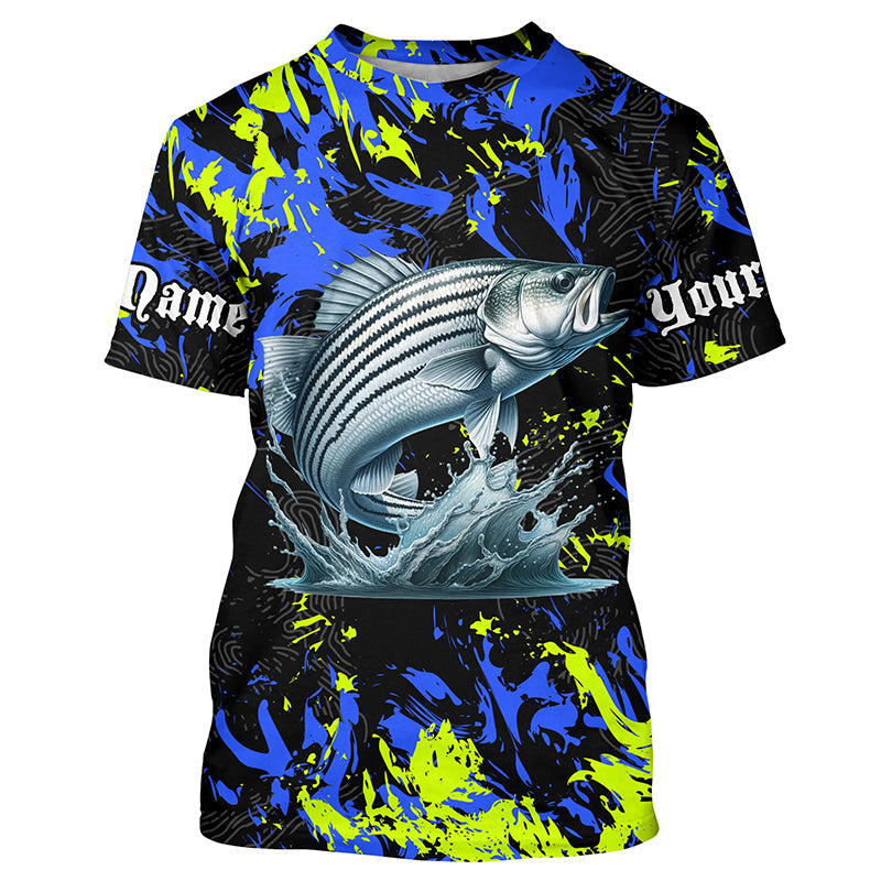 Striped bass fishing green blue camo Custom UV protection performance long sleeve fishing NQS7241