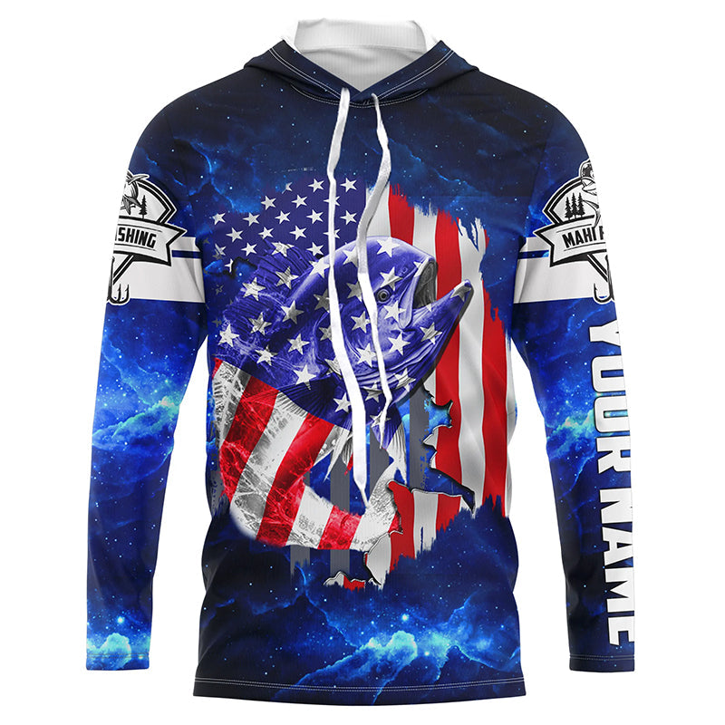 Mahi Mahi Fishing American Flag blue galaxy Custom UV protection long sleeve fishing NQS424