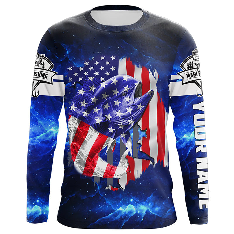 Mahi Mahi Fishing American Flag blue galaxy Custom UV protection long sleeve fishing NQS424
