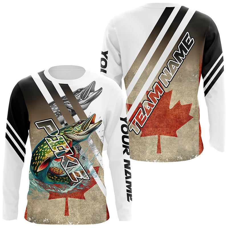 Northern Pike fishing Canadian flag patriotic Custom performance long sleeve fishing tournament NQS7765
