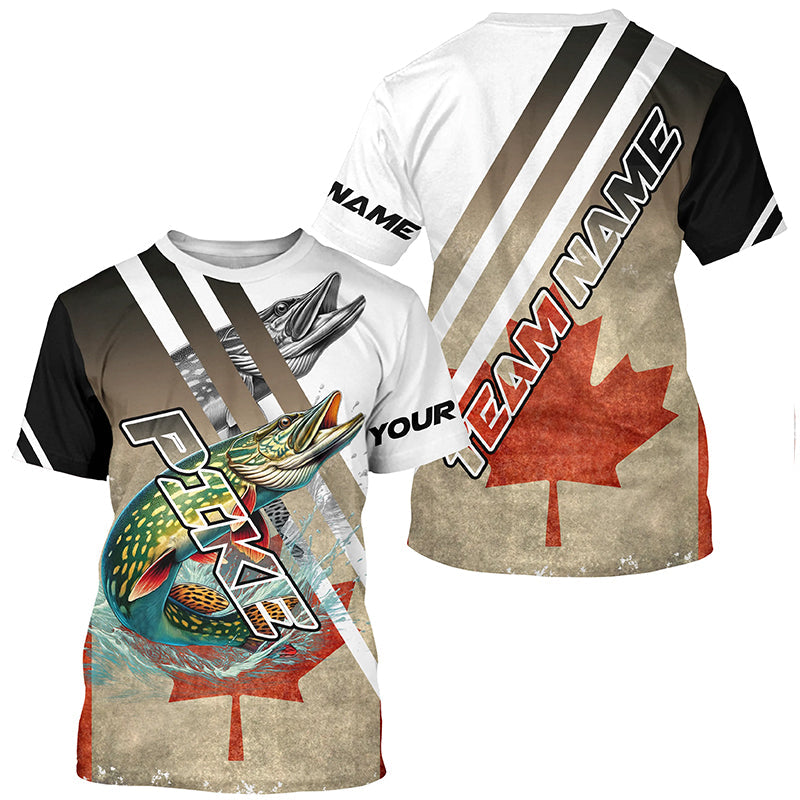 Northern Pike fishing Canadian flag patriotic Custom performance long sleeve fishing tournament NQS7765