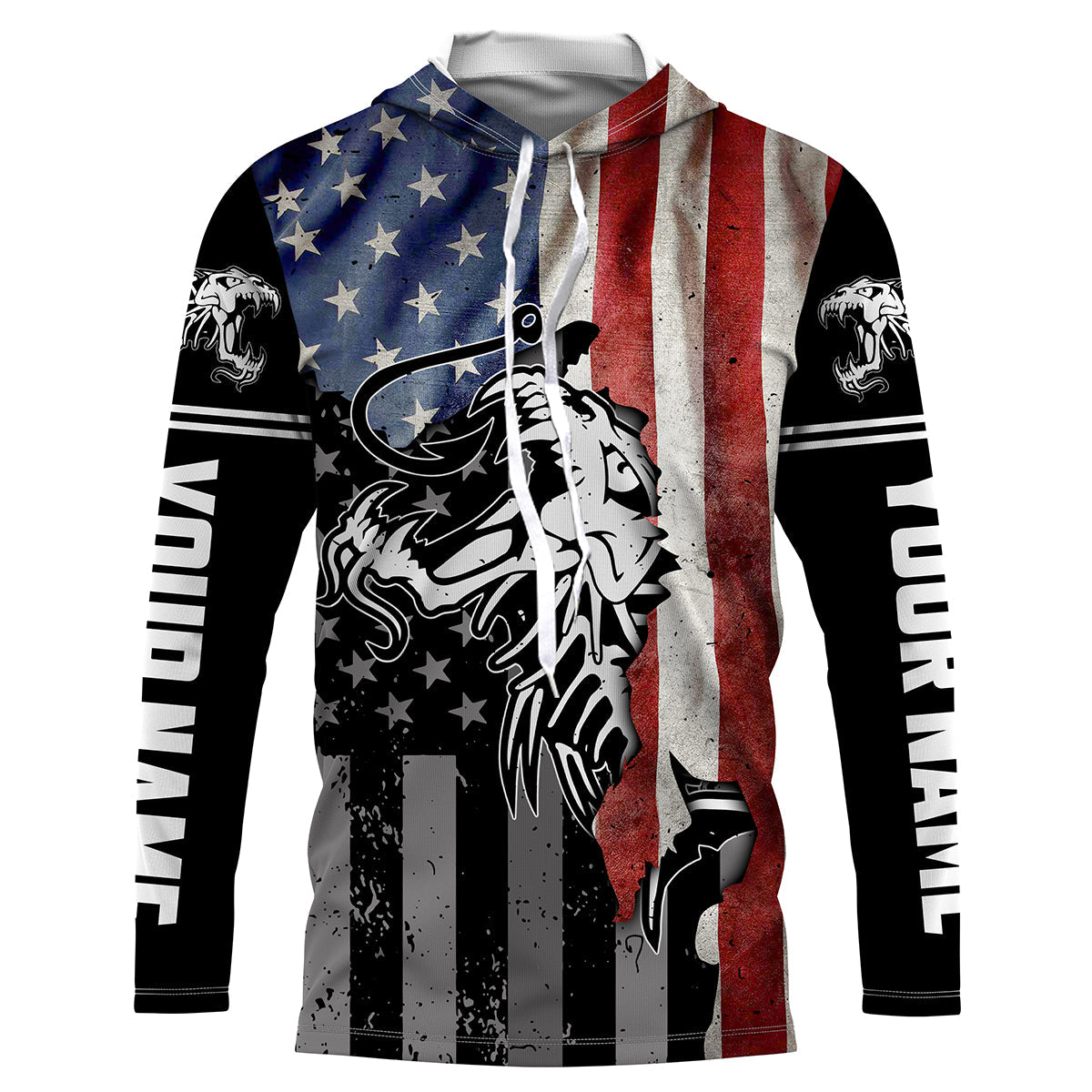 Fish reaper skull Fishing American Flag 4th July patriot Custom performance Patriotic Fishing NQS3565