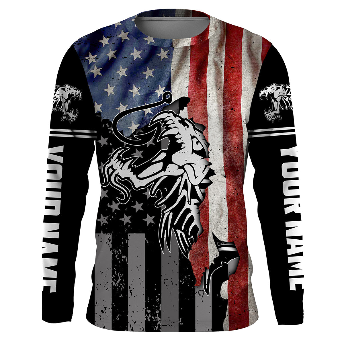 Fish reaper skull Fishing American Flag 4th July patriot Custom performance Patriotic Fishing NQS3565