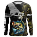 Largemouth Bass Fishing Camo UV protection custom long sleeve fishing apparel, Bass fishing NQS8198