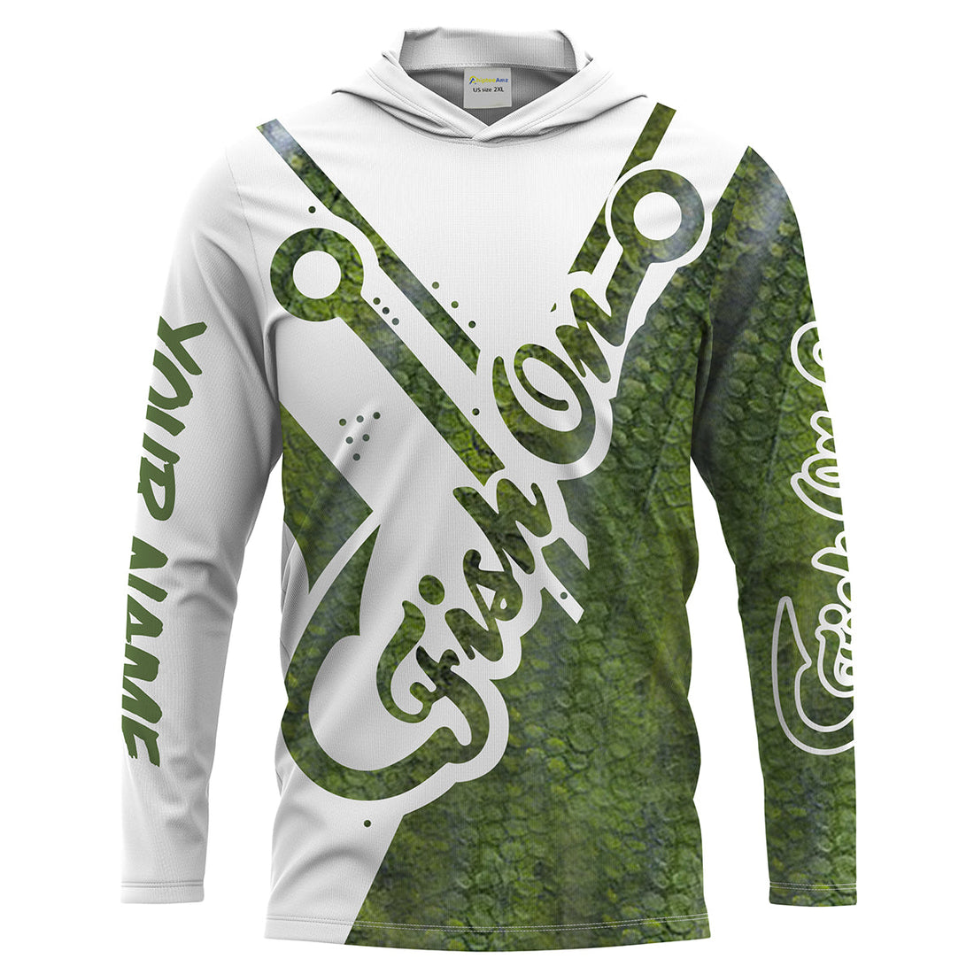 Fish on green fish hook Bass fishing Customize Name long sleeves fishing NQS1922