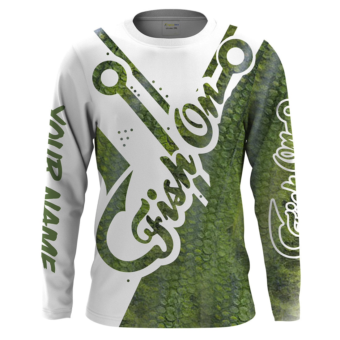 Fish on green fish hook Bass fishing Customize Name long sleeves fishing NQS1922