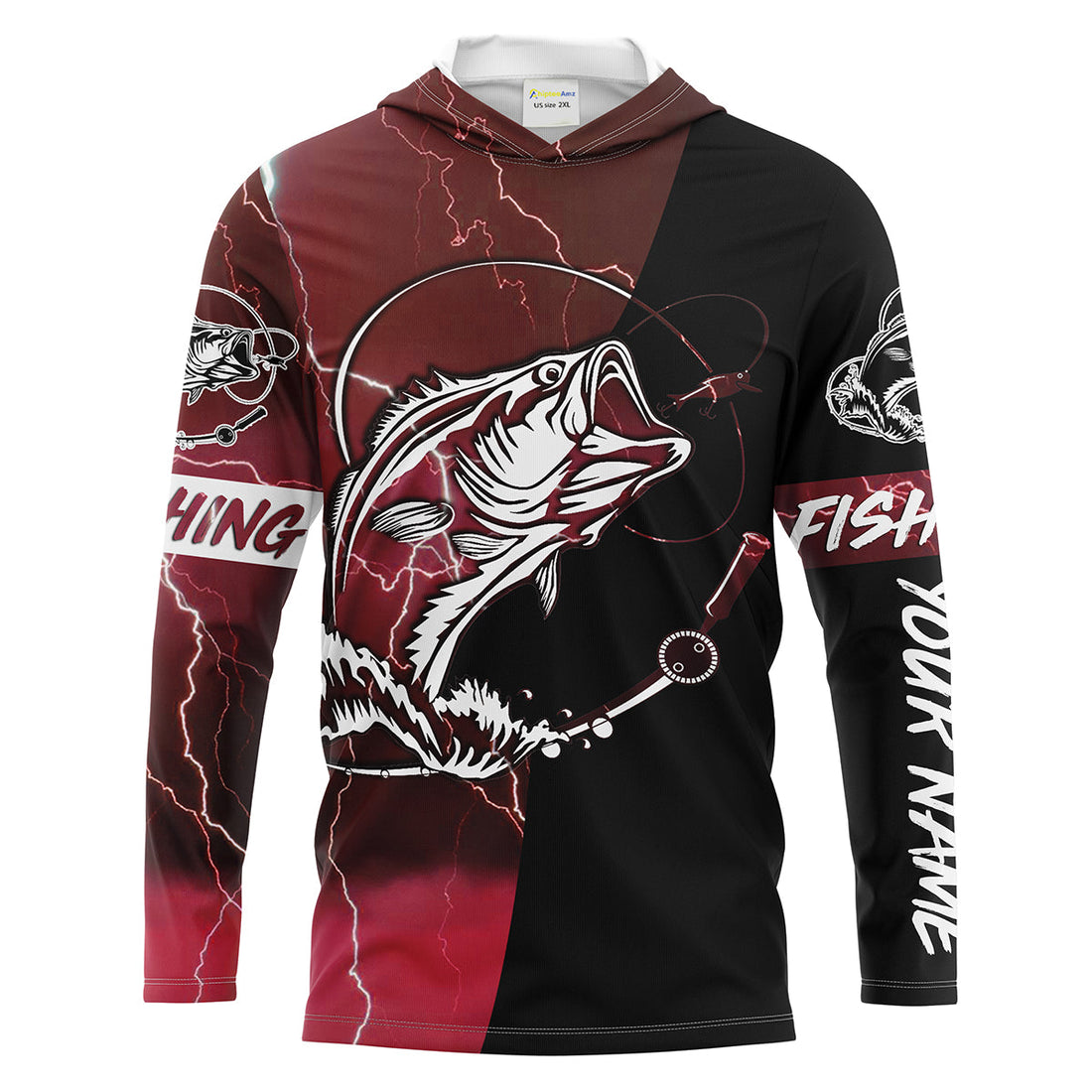 Largemouth Bass Fishing tattoo red camo black Custom name UPF30+ performance fishing fishing gift, women NQS2065