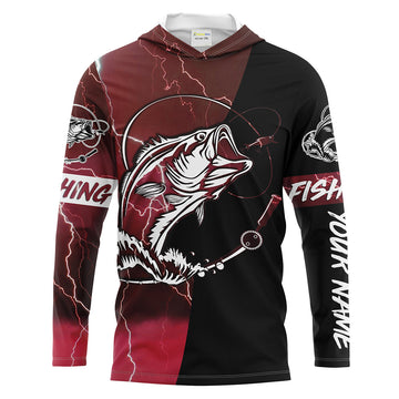 Largemouth Bass Fishing tattoo red camo black Custom name UPF30+ performance fishing fishing gift, women NQS2065