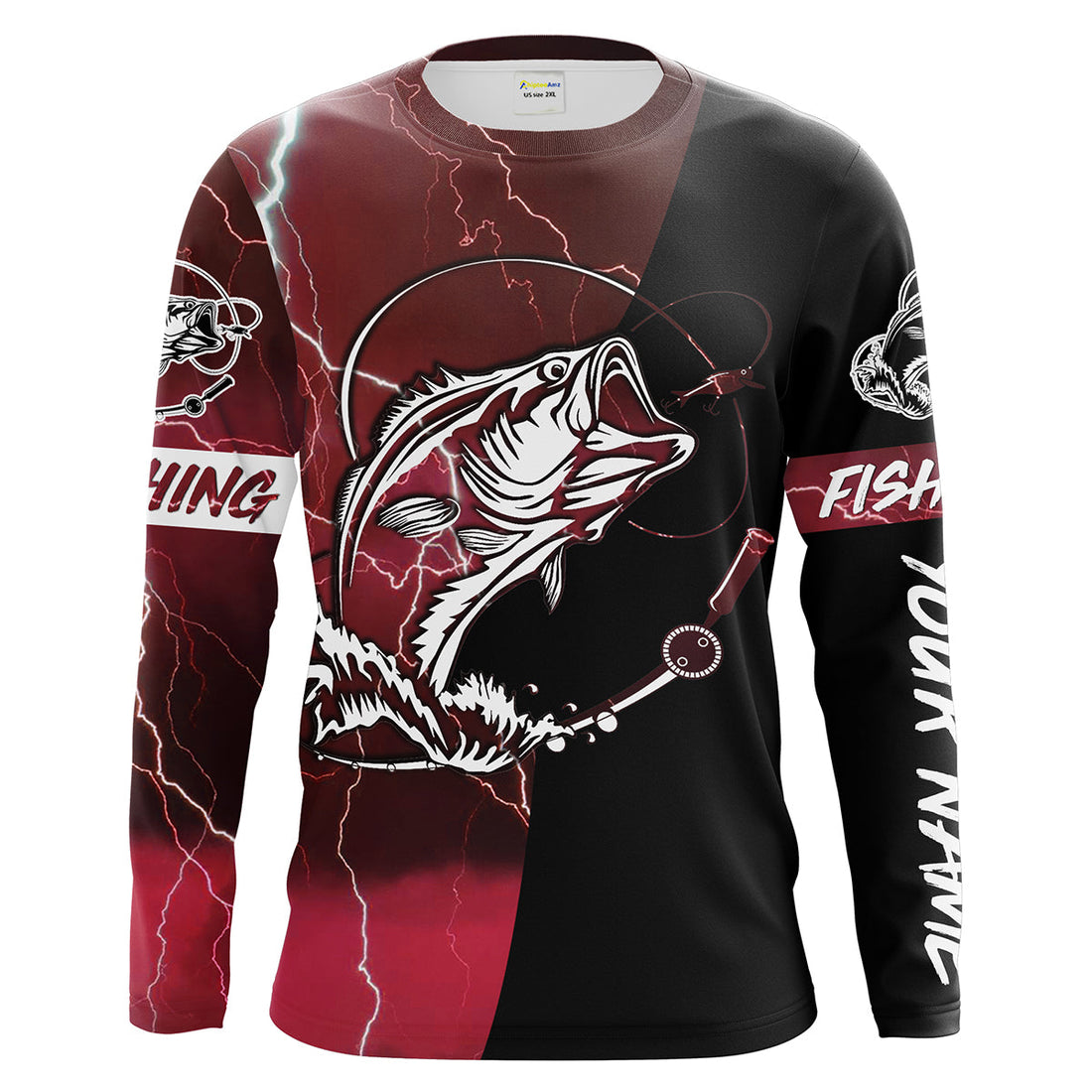 Largemouth Bass Fishing tattoo red camo black Custom name UPF30+ performance fishing fishing gift, women NQS2065