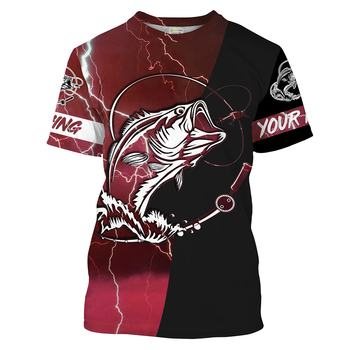 Largemouth Bass Fishing tattoo red camo black Custom name UPF30+ performance fishing fishing gift, women NQS2065