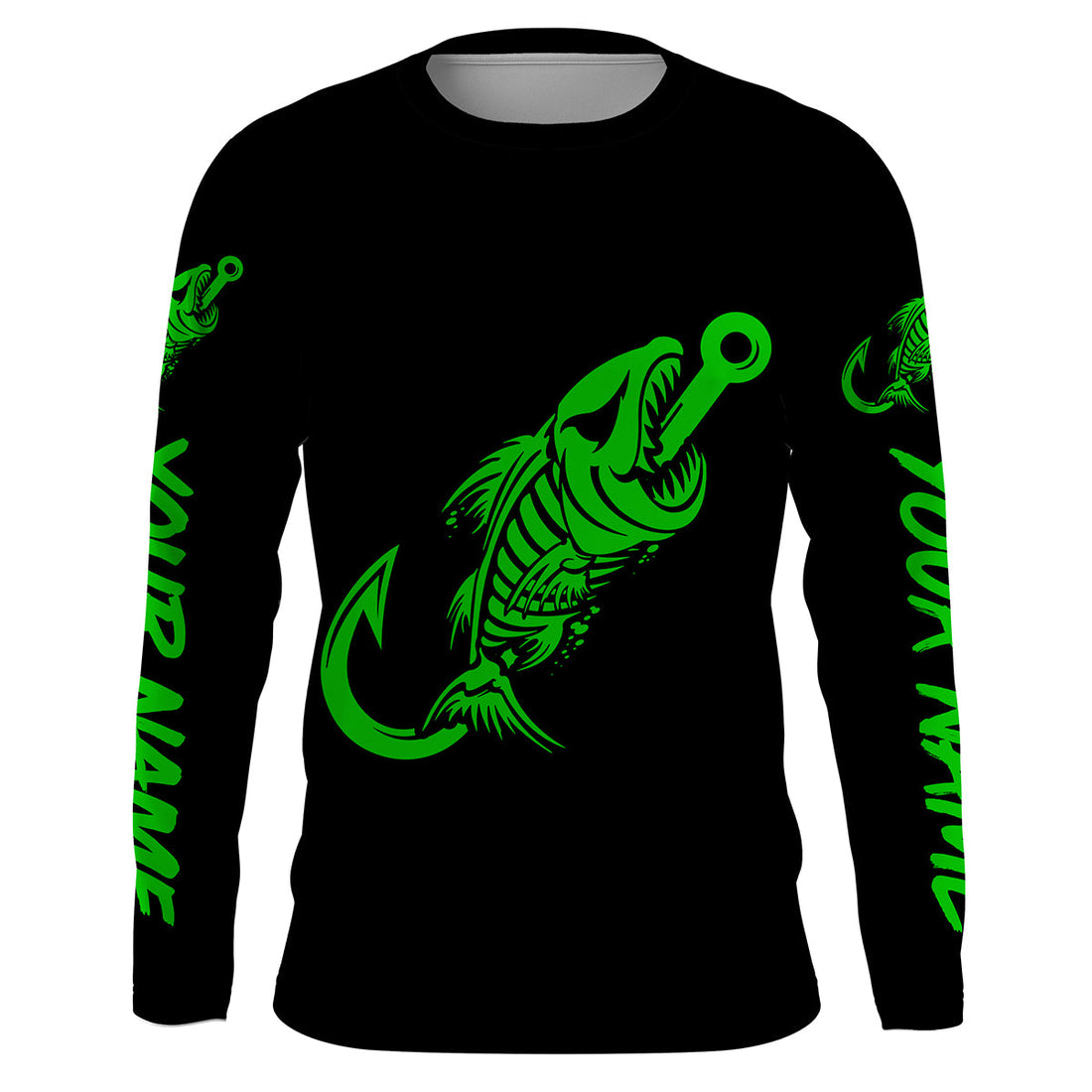 Customized green black Fish hook skull reaper sun protection performance long sleeve fishing NQS3566
