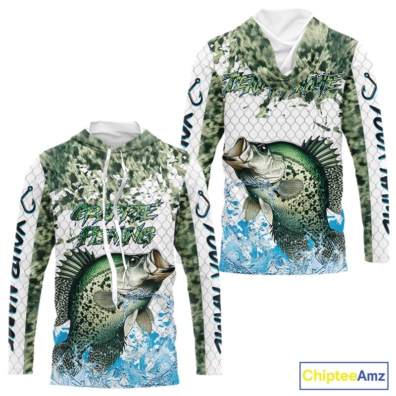 Crappie fishing green scales UV protection custom hooded sun, Crappie fishing