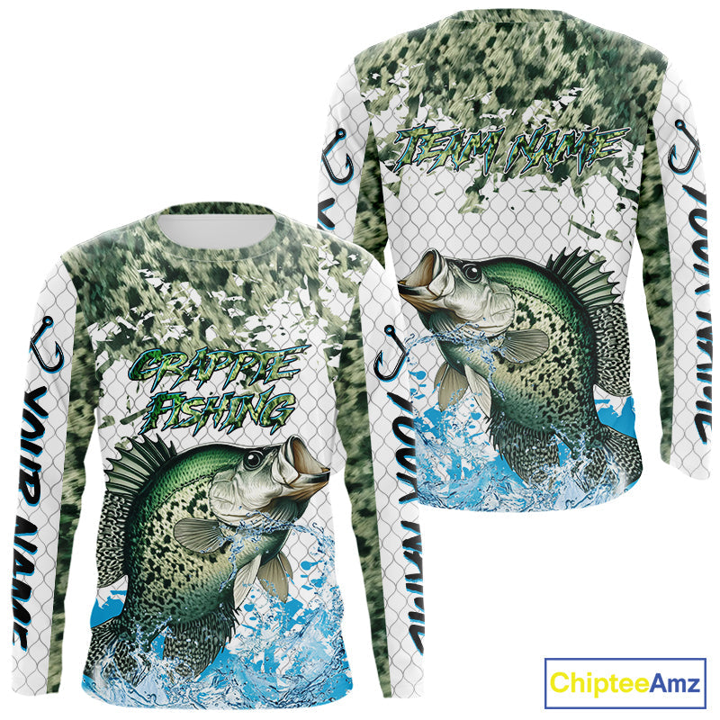 Crappie fishing green scales UV protection custom hooded sun, Crappie fishing