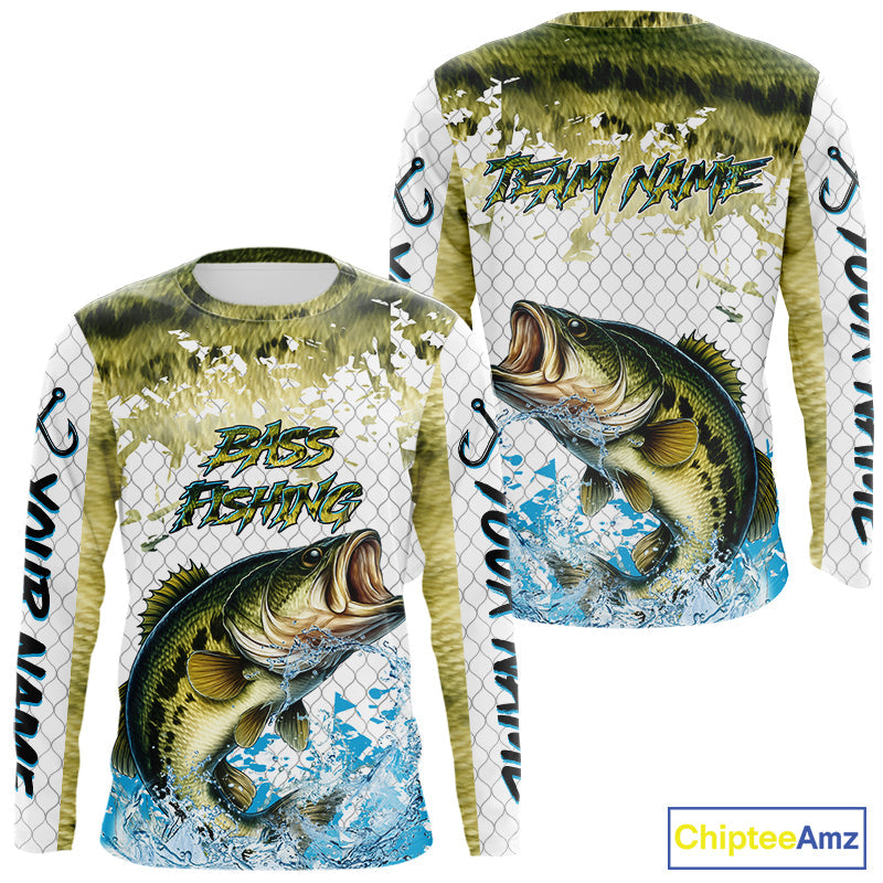 Largemouth bass fishing green scales UV protection custom hooded sun, Bass fishing